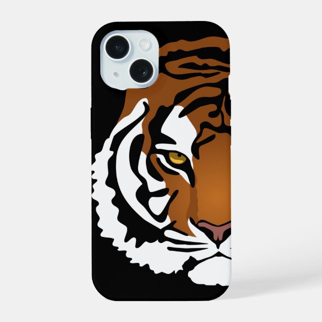 Coque iPhone 15 Tigre, chat sauvage sur noir (Verso)