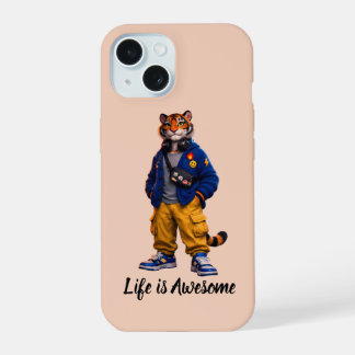 Coque iPhone 15 Tigre Cool dans l'Art Streetwear - Tigre de Style