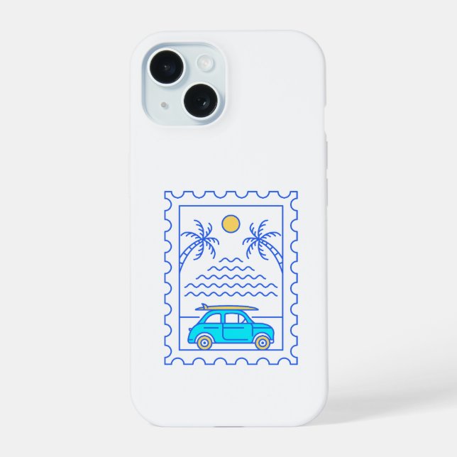 Coque iPhone 15 Timbre Postal Surf d'Été 2 (Verso)