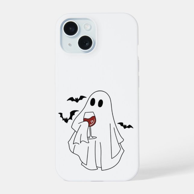 Coque iPhone 15 Tipsy Ghost with Bats – Halloween Wine Lover Case (Verso)