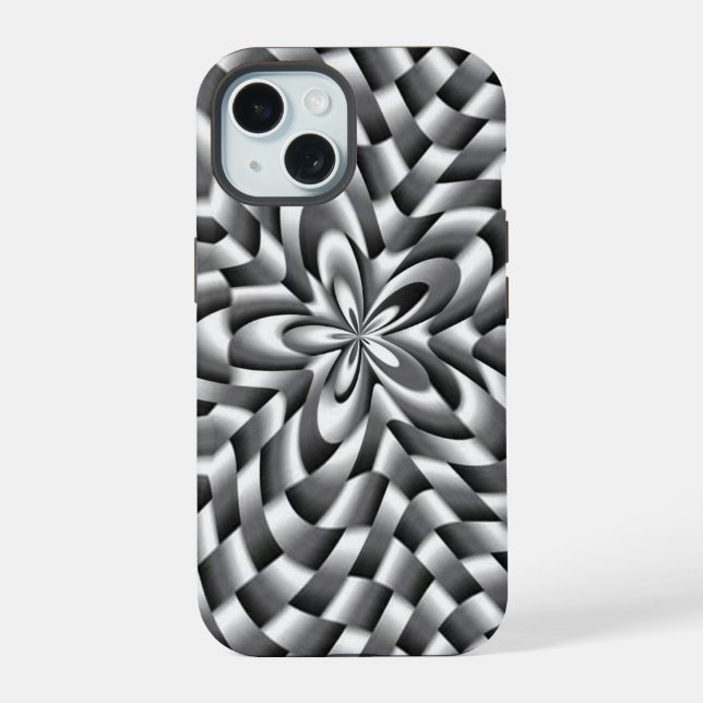 Coque iPhone 15 Tissage de fleurs en acier inoxydable (Verso)