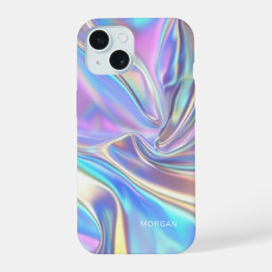 Coque iPhone 15 Tissu métallisé iridescent brillant, petit nom bla