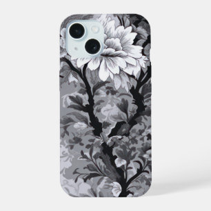 Coque iPhone 15 Toile de Fleur gris noir et argent