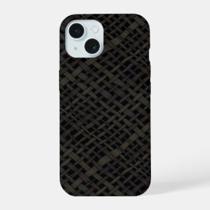 Coque iPhone 15 Toile de jute élégante tissée rustique noire