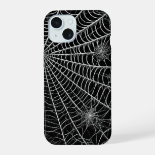 Coque iPhone 15 Toiles d'araignée noires et blanches Toile d'araig