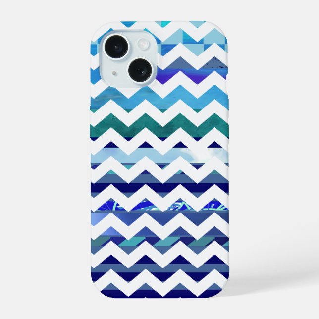 Coque iPhone 15 tons de chevron à motifs bleus (Verso)