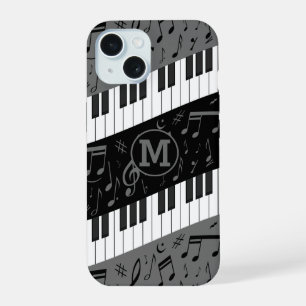 Coque iPhone 15 Touches de piano monogramme et notes musicales
