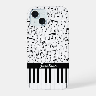 Coque iPhone 15 Touches de piano noir et blanc élégantes