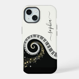 Coque iPhone 15 Touches de piano noir et blanc Notes de musique Mo