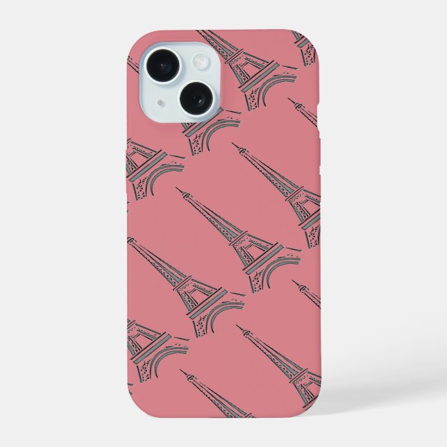 Coque iPhone 15 Tour Eiffel Rose Paris (Verso)