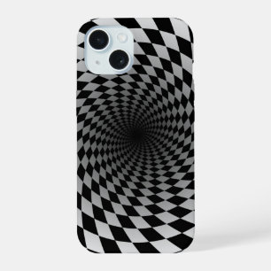 Coque iPhone 15 Tourbillon à carreaux noir et blanc  