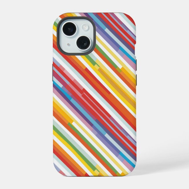 Coque iPhone 15 Tourbillon à rayures arc-en-ciel (Verso)