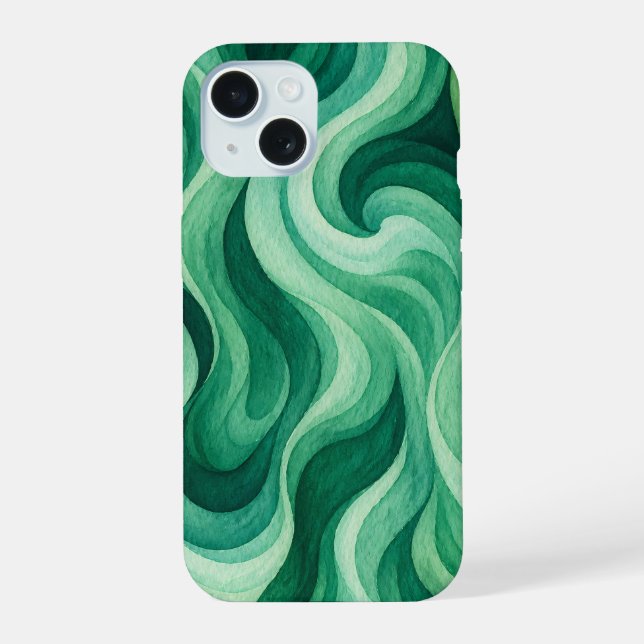Coque iPhone 15 Tourbillon Abstrait d'Océan Émeraude (Verso)