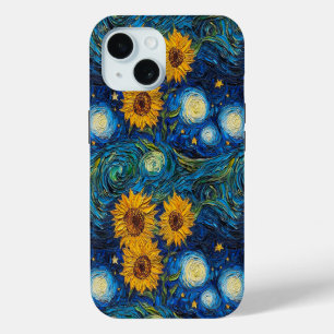 Coque iPhone 15 Tournesols et nuit étoilée de Van Gogh