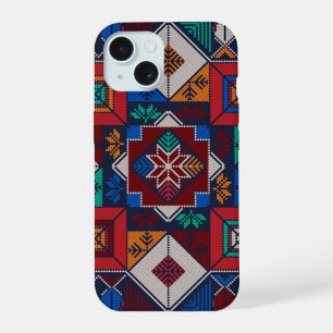 Coque iPhone 15 Traditionnel Palestine Broderie tatreez coloré
