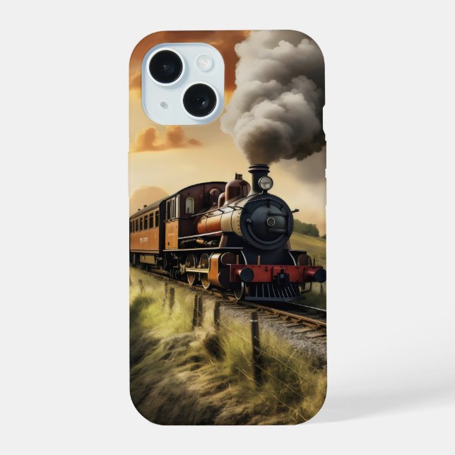 Coque iPhone 15 Train de la vieille école (Verso)