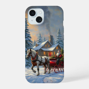 Coque iPhone 15 Traîneau à un cheval de Noël de Santa