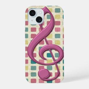 Coque iPhone 15 Treble Clef Mosaic Motif rose et Turquoise