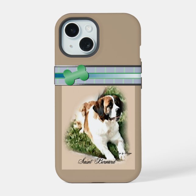 Coque iPhone 15 Très moderne Saint Bernard Dog Art (Verso)