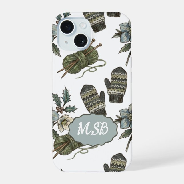 Coque iPhone 15 Tricoteurs de mitaines d'hiver (Verso)