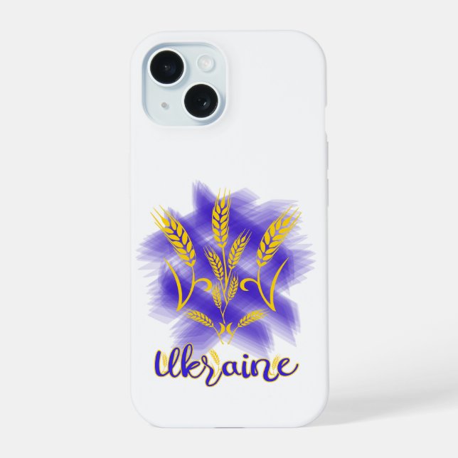 Coque iPhone 15 trident ukrainien fait d'épi de blé (Verso)