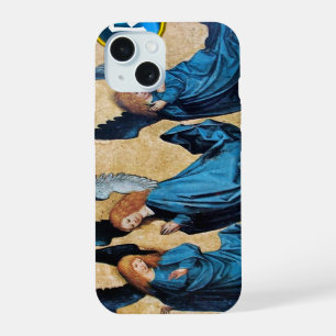 COQUE iPhone 15 TROIS ANGES DE NOËL EN PARCHEMIN BLEU