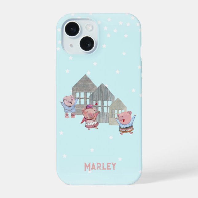 Coque iPhone 15 Trois petits cochons personnalisés avec leurs mais (Verso)