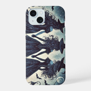Coque iPhone 15 Trois sorcières la nuit Halloween étoilé