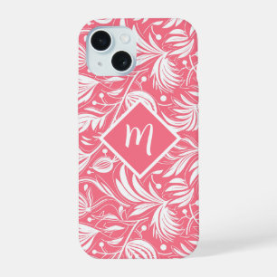 Coque iPhone 15 Tropical rose floral motif diamant Monogramme