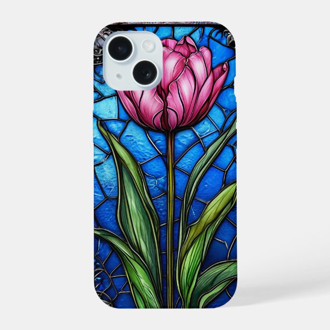 Coque iPhone 15 Tulipe rose vibrante (Verso)