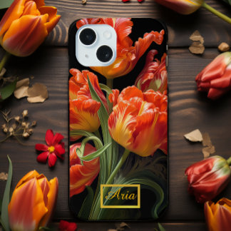Coque iPhone 15 Tulipes florales sombres enchantées