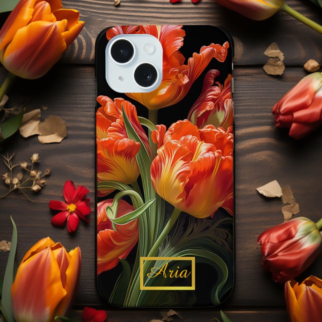 Coque iPhone 15 Tulipes florifères foncées enchantées (Stunning Moody Floral iPhone 15 Case)