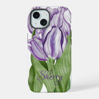 Coque iPhone 15 Tulipes violettes à temps pour le printemps