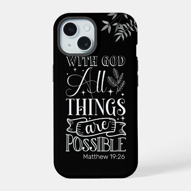 Coque iPhone 15 Typographie de texte blanc, Écriture Matthieu 19:2 (Verso)