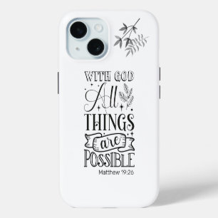 Coque iPhone 15 Typographie de texte noir, Écriture de Matthieu 19