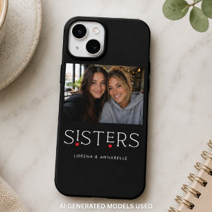 Coque iPhone 15 Typographie du cœur de sœurs Photo noire