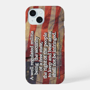 Coque iPhone 15 Typographie du deuxième amendement Drapeau rustiqu