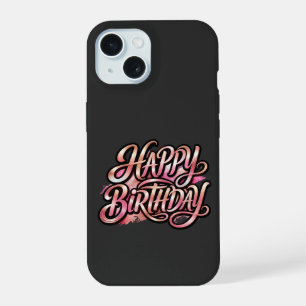Coque iPhone 15 Typographie Pailletée Anniversaire Rose Gold Chic