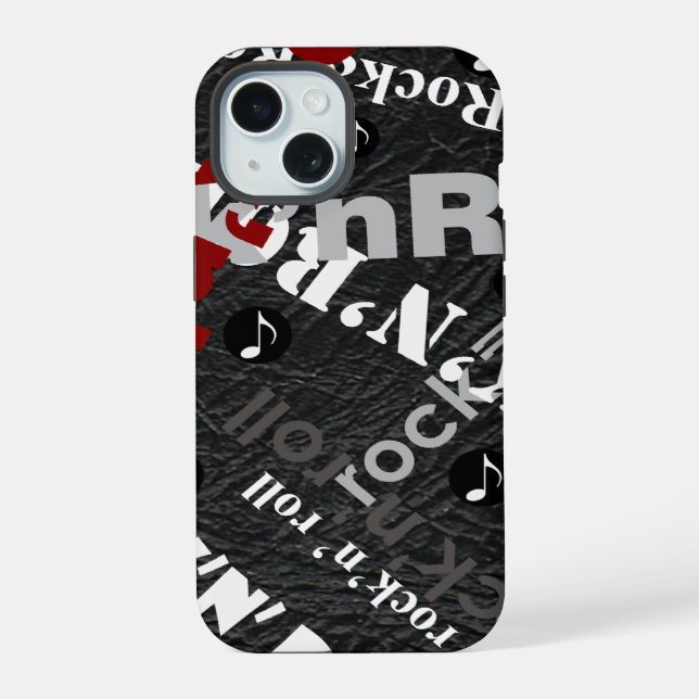 Coque iPhone 15 Typographie rock & roll - noir (Verso)