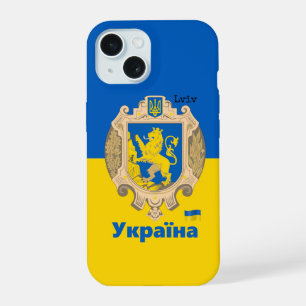 Coque iPhone 15 Ukraine & Lviv Area - Coat of Arms, Ukrainian Flag