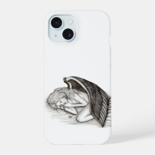 Coque iPhone 15 Un ange endormi, dessin en noir et blanc