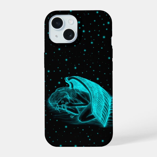 Coque iPhone 15 Un Angel couché en noir et vert (Verso)