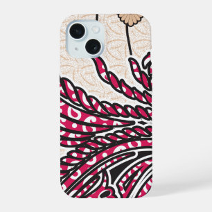 Coque iPhone 15 Un design cachemire décoratif avec rouge vif et ép