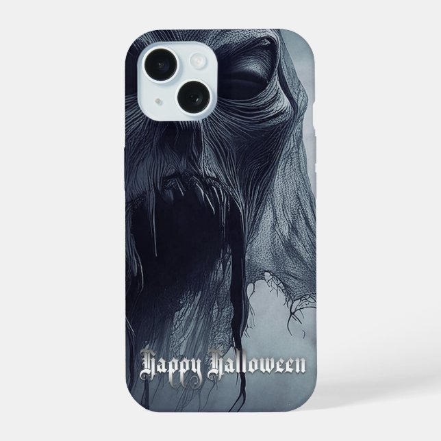 Coque iPhone 15 Un fantôme noir dans un paysage désarmé - Hallowee (Verso)