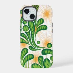 Coque iPhone 15 Un motif artistique vert et or représentant un arb