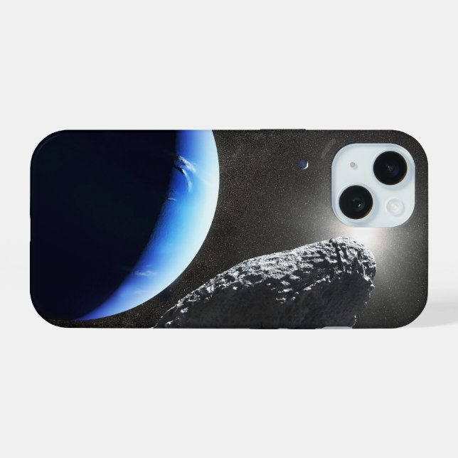 Coque iPhone 15 Une petite lune d'Hippocampe de Neptune. (Verso Horizontal)