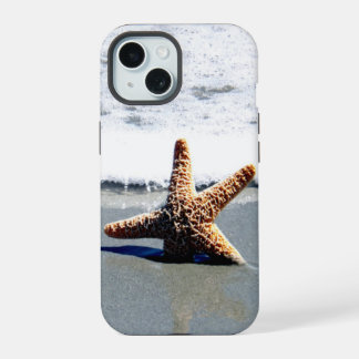 Coque iPhone 15 Une seule étoile de poisson blanchie à la terre pu