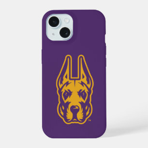 Coque iPhone 15 Université d'Albany Chef de la mascotte Great Dane