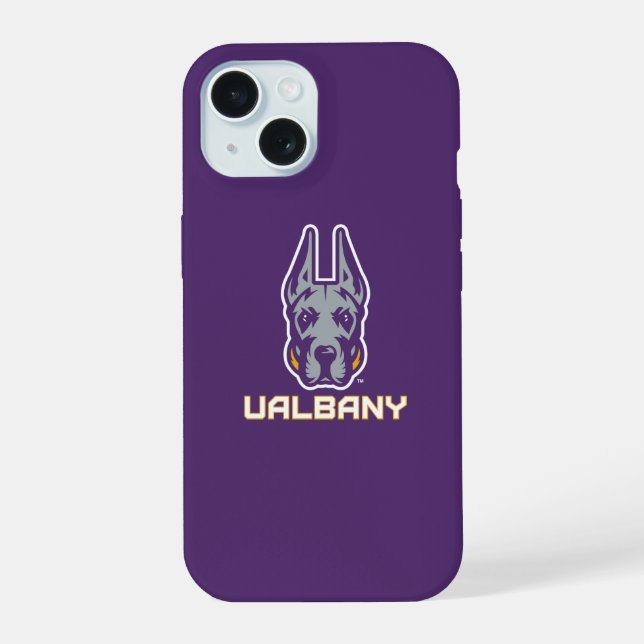 Coque iPhone 15 Université d'Albany Great Danes (Verso)