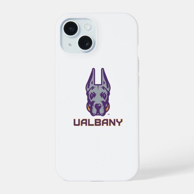 Coque iPhone 15 Université d'Albany Great Danes (Verso)